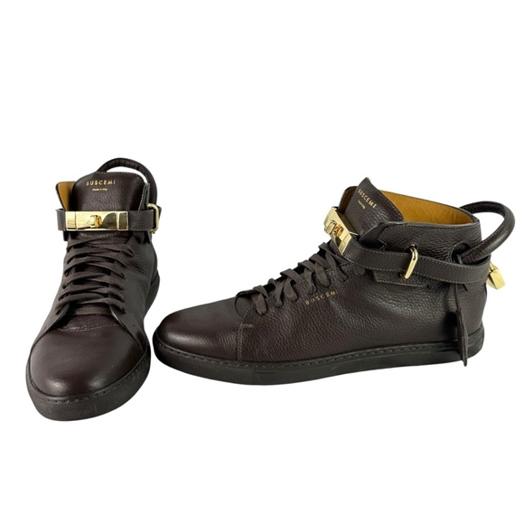 BUSCEMI 100MM Belt Brown Leather Men's High Top Sneakers 46 - 13US